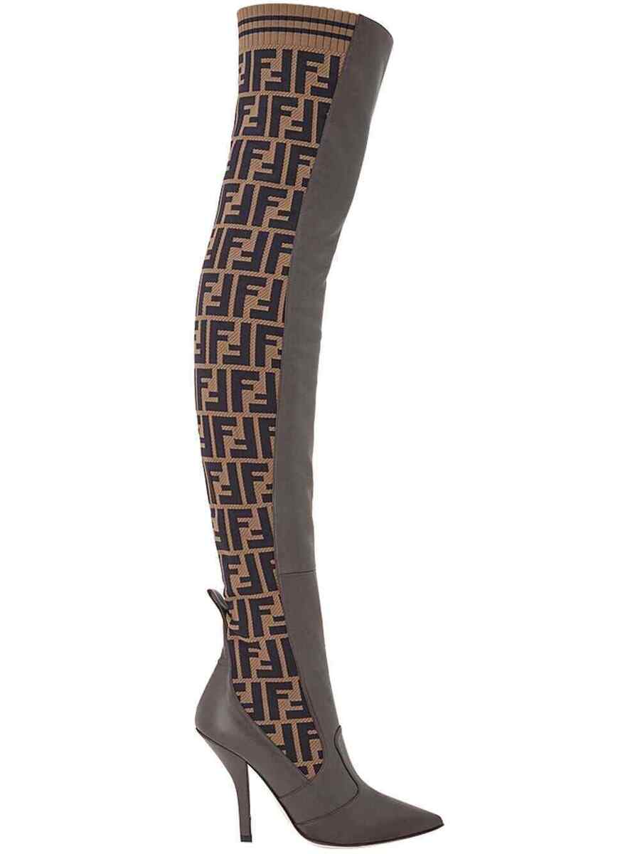 Fendi Rockoko Brown FF Logo Stretch Knit Sock Thigh High OTK Fendi Rockoko Brown FF Logo Stretch Knit Sock Thigh High OTK