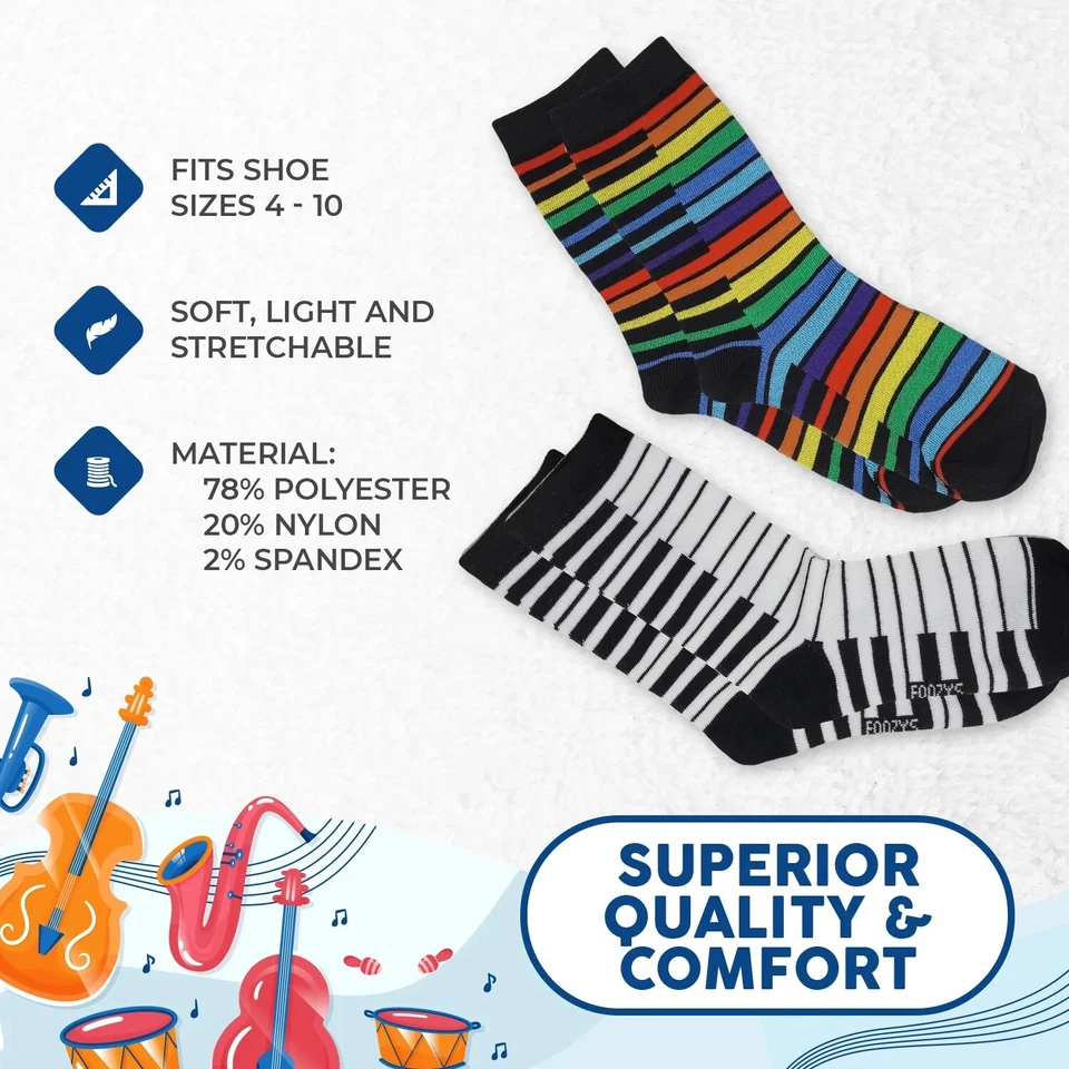 Piano Keys Notes Steinway Music Lesson Chords Songs Socks Foozys Women's 2 Pair - Image 3 of 4