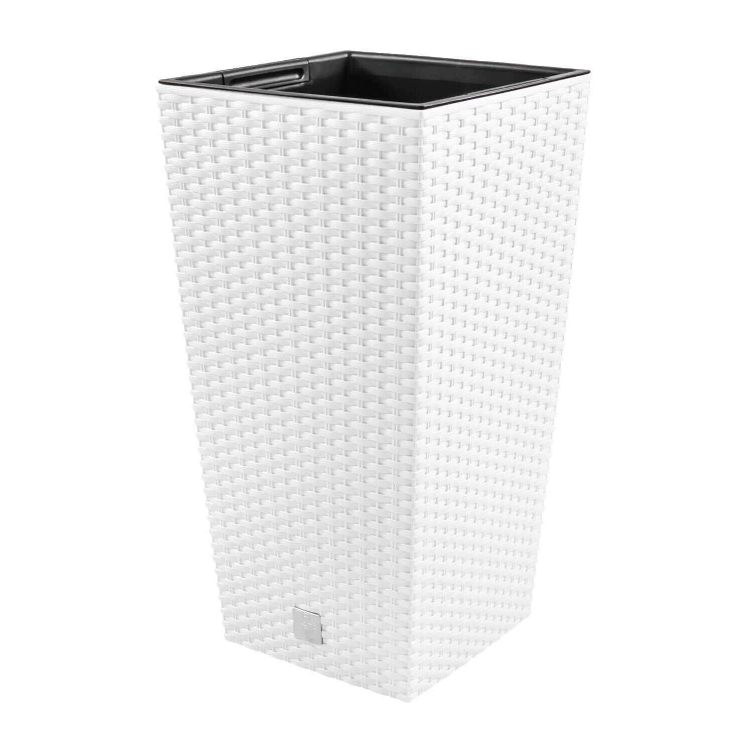 Vaso da fiori + inserto vaso da fiori effetto rattan RATO SQUARE DRTS265 bianco