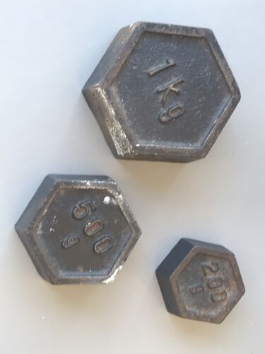3 X Metric Hexagonal Weights Vintage Style Balance Scales 1 Kg 500g 200g - Picture 1 of 7
