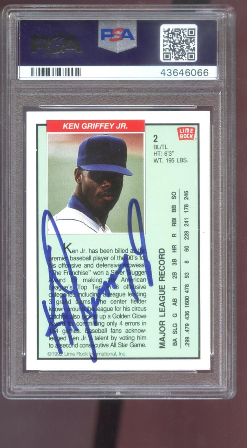 1992 Lime Rock #2 Ken Griffey Jr. AUTO SIGNED Autograph Card PSA/DNA 10 Baseball
