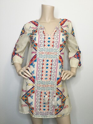tunic embroidered dress SHU-SHI Women's Bohemian Embroidered Tunic Dress