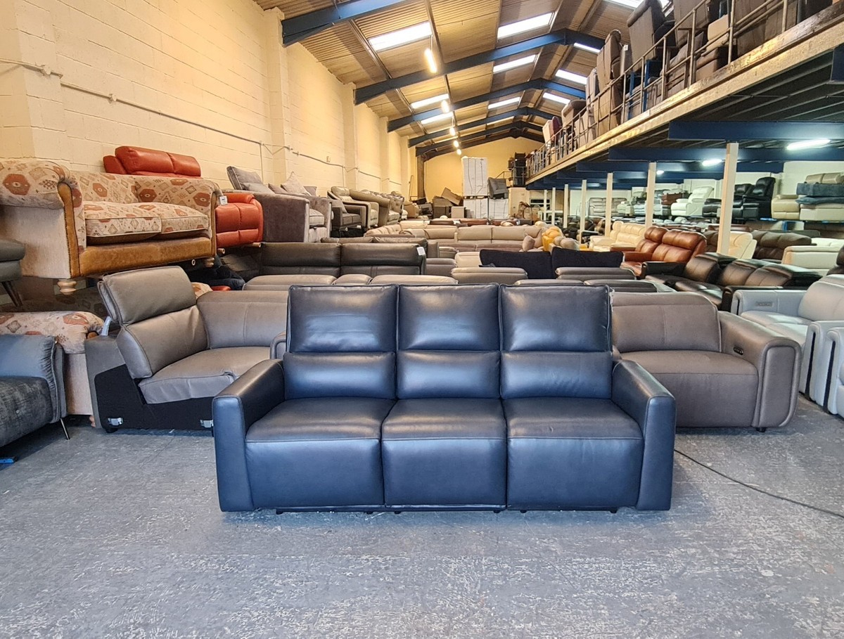 Ex-display La-z-boy navy blue leather electric recliner seater