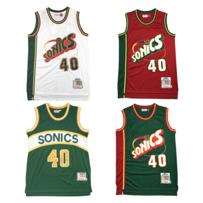 Neu Basketball Trikots Genäht SuperSonics Grün/Weiß/Rot #40 S-2XL