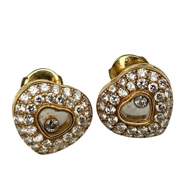 Chopard 83/5362 18k Yellow Gold and DIamond Happy Heart Earrings