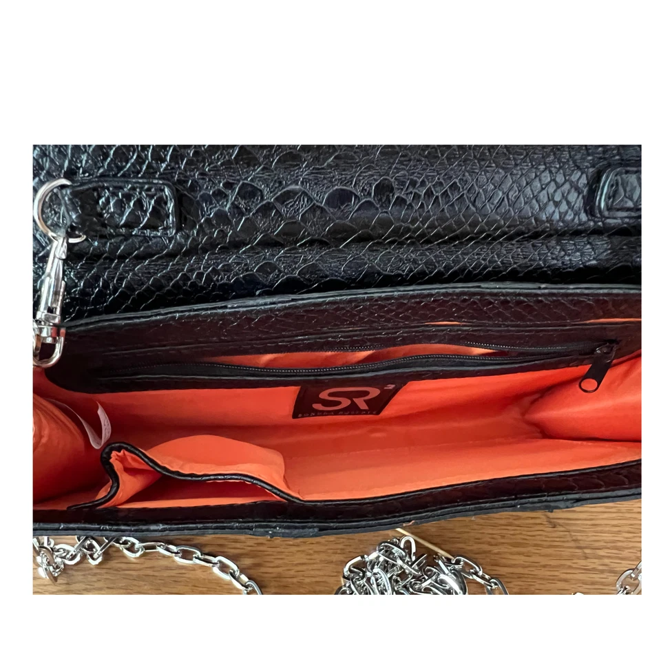 Bandolera Sondra Roberts Cuadrada Negra Bolso sin asas Correa de cadena plateada Foto 4 de 4