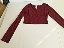 Topping Junior sz S Long Sleeve Burgundy Crop Top Made in USA a/a 14.5" L.14"