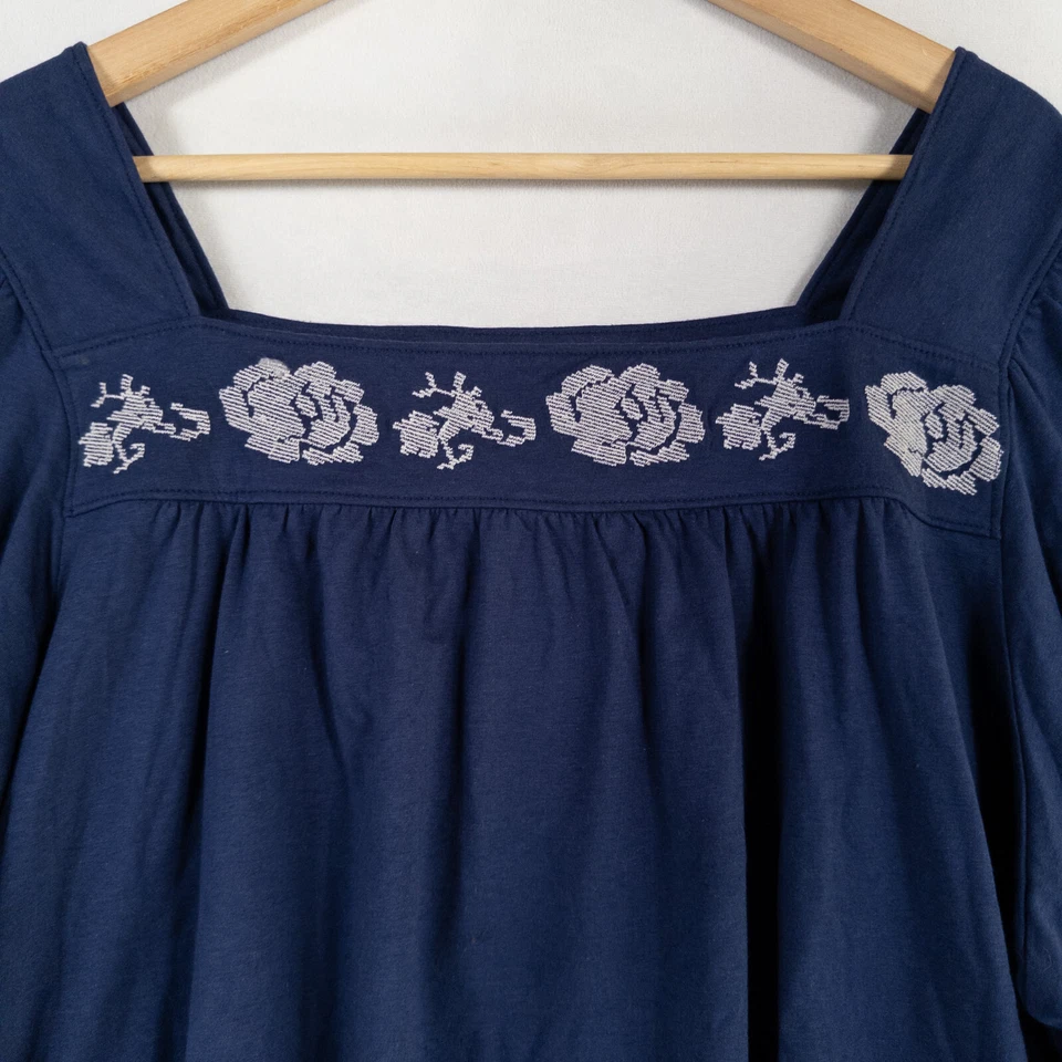 Rebecca Malone верхняя рубашка блузка размер большой темно-синий цветочный вышитый крестьянин - Изображение 2 из 4