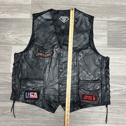 Leather Biker Vest Men Extra Large Black Chooper Patch Reptile Croc Style LaceUp - Picture 3 of 9