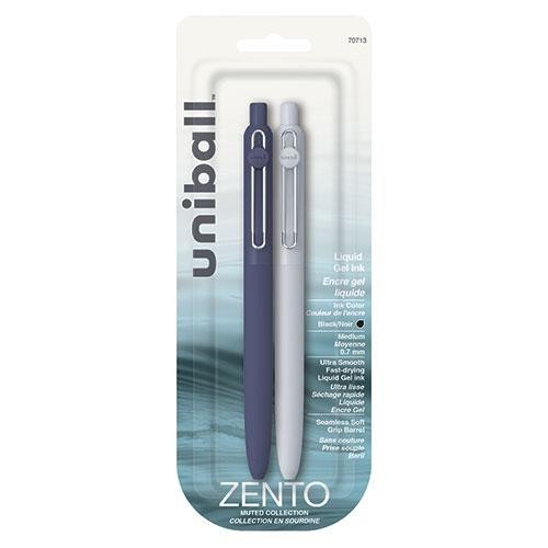 Uniball Zento Liquid Gel Pen 0.7mm Med 2/Pk Muted Colors BLK Ink Office School