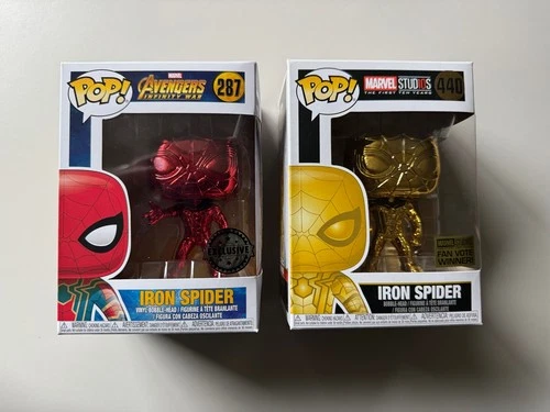 Funko Pop Spider-Man Iron Spider Red 287 & Gold 440 Chrome Exclusive Bundle