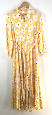 Buddha wear shirt dress womens L yellow floral midi long sleeve belt 122523