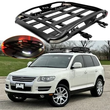 Roof Rack Cargo Carrier Basket Cross Bars w/ LED Lights For Volkswagen Touareg