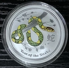 2013 Australia 1oz Silver Colorized Lunar Series Snake BU