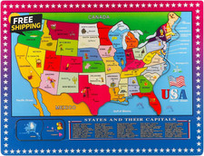 Wooden USA Map Puzzle, 46 Pieces US Map Puzzle for Kids, Educational Geography