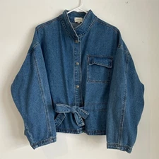 Wishlist Oversized Denim Jacket Cinched Waist Snap Front, Women's Size S/M