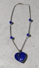 Sterling Silver Lapis Lazuli Heart Pendant Necklace Blue Gemstone Beaded Chain
