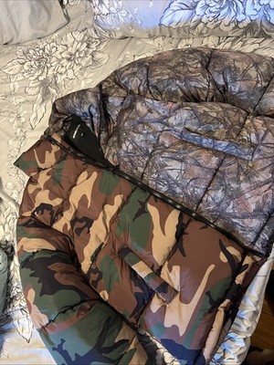 Fashion Nova Men's Puffer Jacket Size XL Green Camoflage Mock Neck Zip (BRC1)