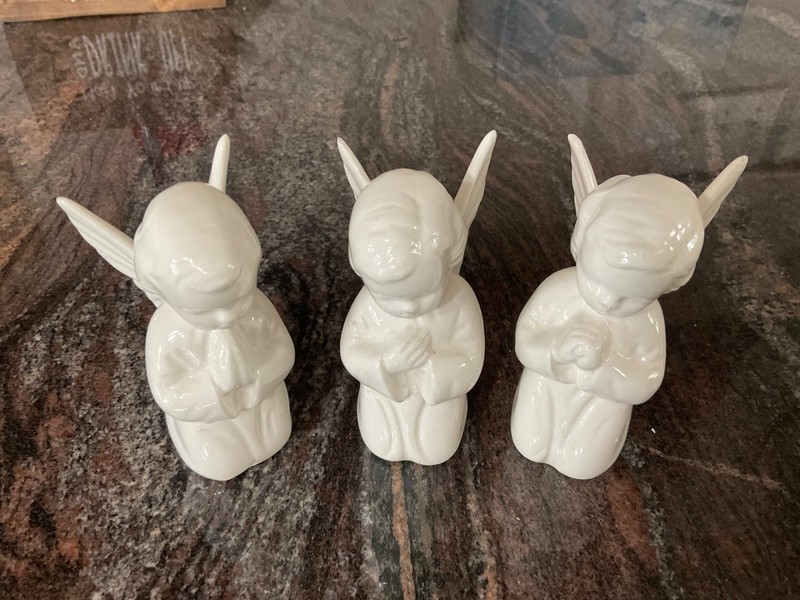 3 VTG 1950s Napcoware Praying  Kneeling Angels White Porcelain Japan
