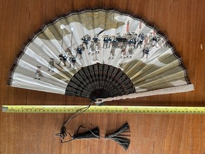 Beautiful Antique Silk Fan Samurai Hand Painted MOP Decoration