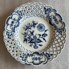 MEISSEN BLUE ONION PATTERN GERMAN PORCELAIN RETICULATED PIERCED PLATE 7.1/4