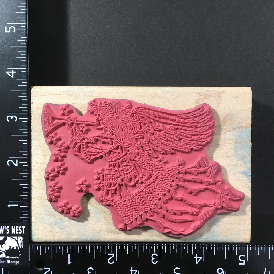 Hampton Arte Musical Cuerno de Ángel Religioso Navidad Sello de Goma Montado en Madera Foto 2 de 4