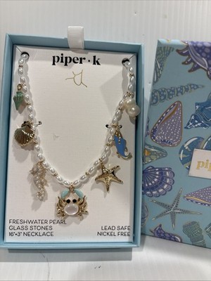 Piper .k Sea-life Charms Necklace With Fresh Water Pearl And Glass Stones