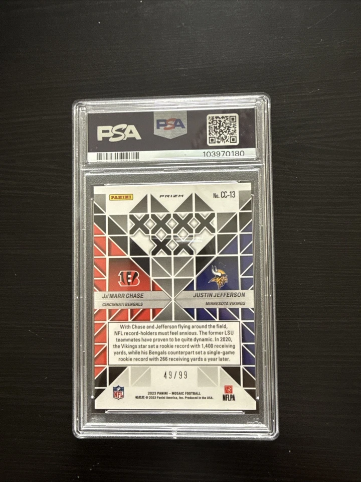 2023 Mosaic Chase/Jefferson Carbon Copy Blue /99  PSA 9 Mint Football Card - Image 2 of 2