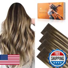 DOORES Invisi Edge Tape in Wide Hair Extensions Human Hair, Chocolate Brown to H