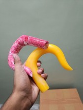 Handmade Crook Style Resin Walking Cane Handle Pair Yellow Pink Set