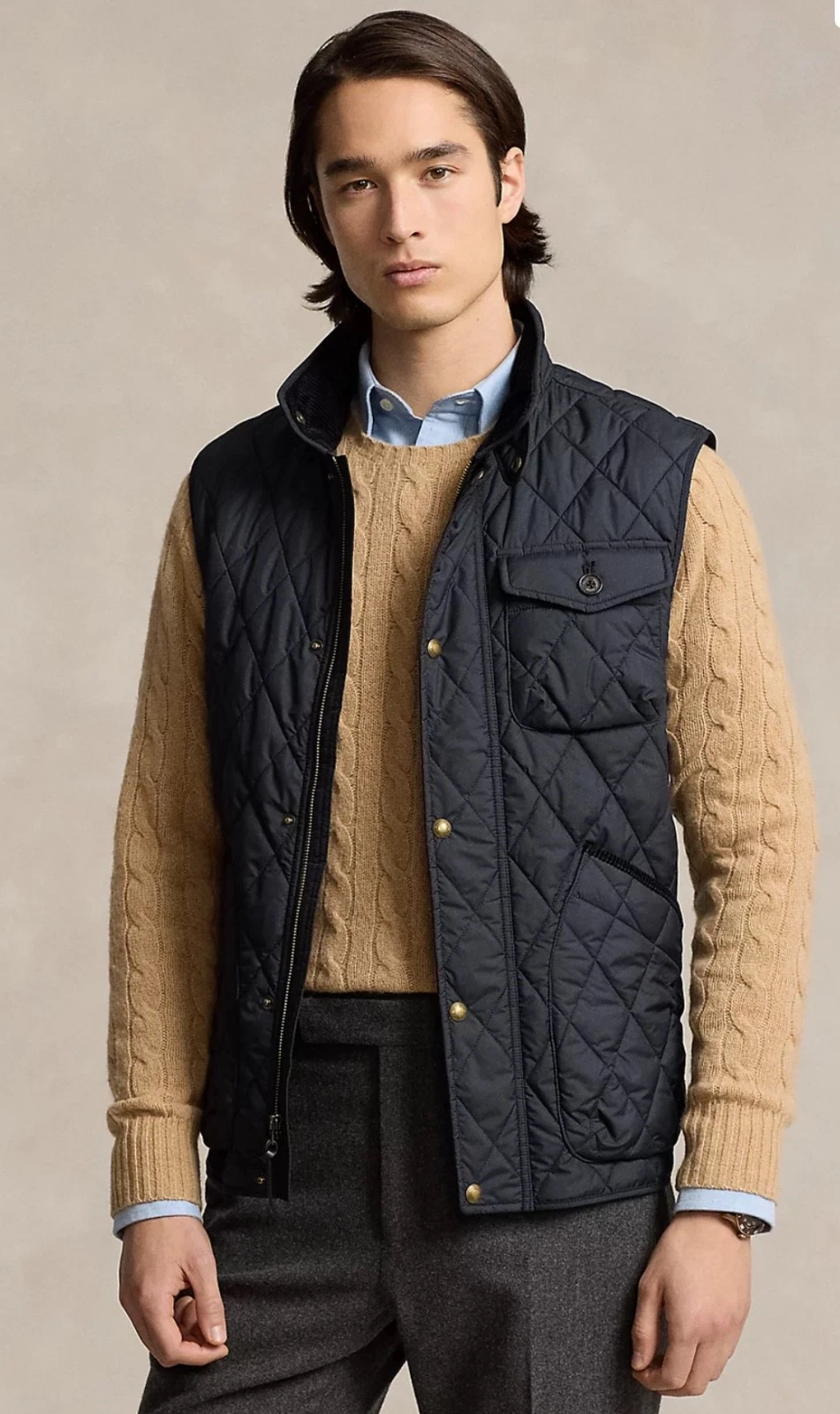 NWT Polo Ralph Lauren Big & Tall BLACK Quilted Vest w/ BLACK Corduroy Collar