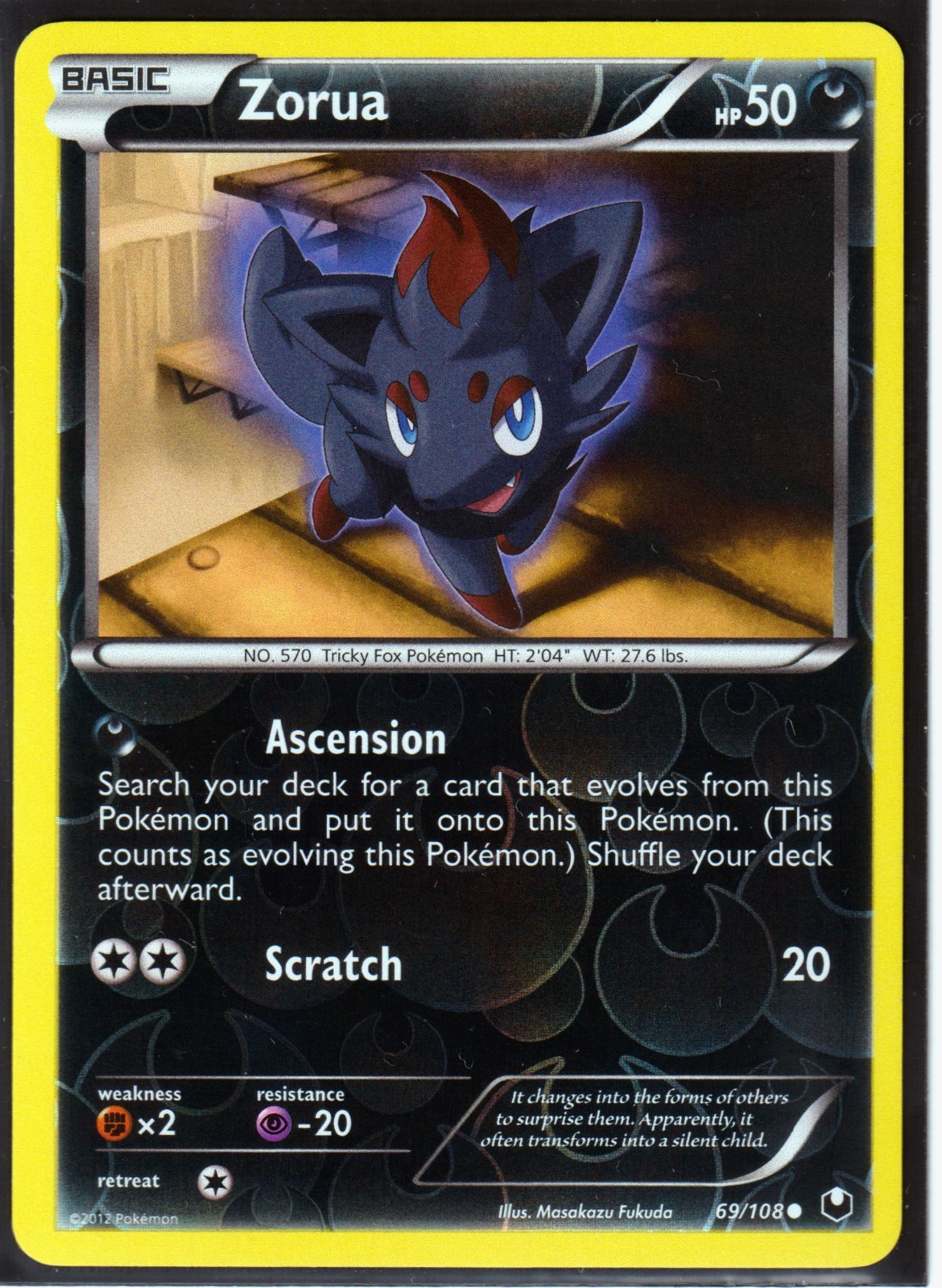 2012 POKEMON ZORUA 69/108 DARK EXPLORERS - REVERSE HOLO- COMMON- NM/LP (Z69B)
