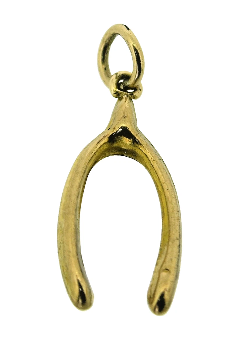 Wishbone Charm Gold 9ct Gelb Viel Glück Hohl 3D Vintage gepunzt Birmingham