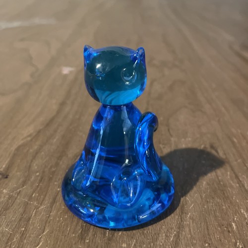 Terra Studios Blue Glass Cat Figurine Handmade Kitten Vtg Signed Jack Harmon