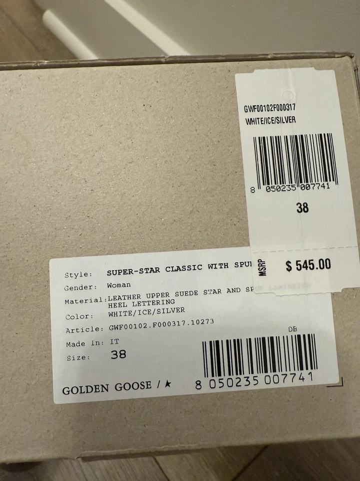 Golden Goose Womens Sneakers Super Star Silver White Authentic W/ Box Size 8 38 - Image 3 of 4