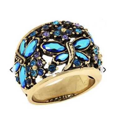 Heidi Daus FANTASY In  FLIGHT Topaz Blue BUTTERFLY Crystal Art Deco Ring Size 7