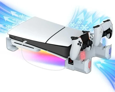 Hosanwell PS5 Slim Horizontal Bracket, Cooling Bracket with Dual Controller