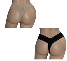 Lot of 2 Joyspun Beige  Black Super Soft High Rise Thong Panties M 8-10 NOS