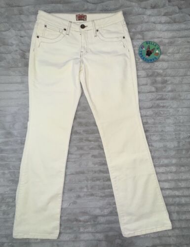 VTG Juniors Sz 11 Cream White Flare Bell Bottom Cream Corduroy Embellished Y2K - Picture 2 of 11