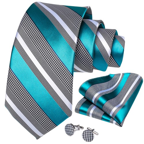 Paisley Floral Striped Mens Tie Silk Classic Necktie Hankie Cufflinks Set Gift - Picture 28 of 175