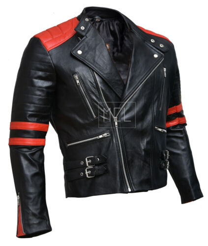Men's Brando Classic Biker Vintage Black Retro Motorcycle Real Leather Jacket - Picture 12 of 26