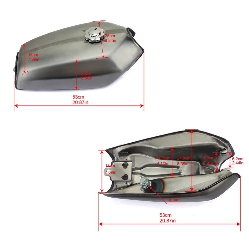 9L 2.4Gal Steel Cafe Racer Custom Gas Fuel Tank for Honda CG125 CG125S CG250 - Image 3 of 4