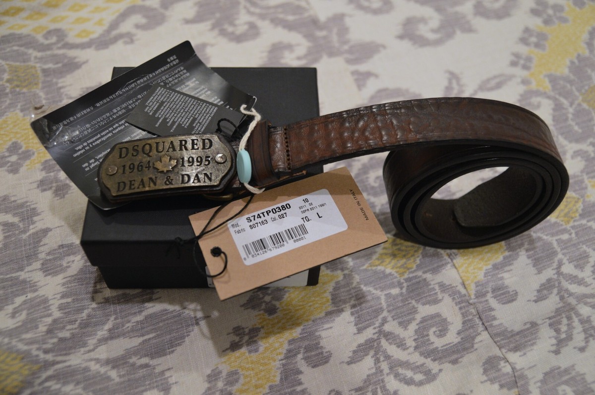 NIB DSQUARED2 brown leather silver buckle belt 37