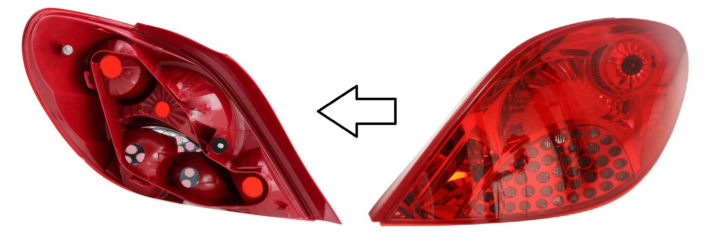 Feu arriere droit Peugeot 207 fissurs ? Remplacez-le avec l'optique 6351Y7