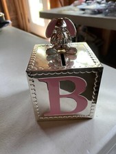 Reed  Barton 2700 Gingham Bunny SILVER PLATE Bank Pink Blue BABY GIFT Rare 