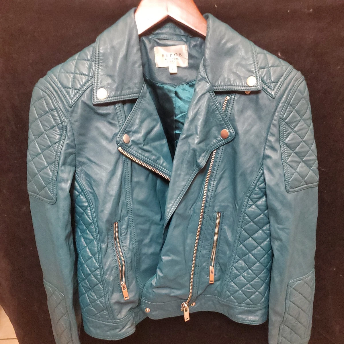 Samantha Sipos women Biker Leather Jacket Size L . See details