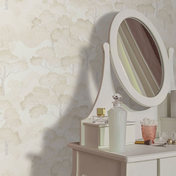 Vliestapete Elle Landschaft BäUme Berge Creme Beige Glitzer 10448-14 (3,74€/1Qm)-image
