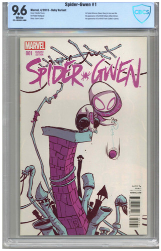 Spider-Gwen  # 1   CBCS   9.6   NM+   White pgs   4/2015   Baby Variant  1st Spi