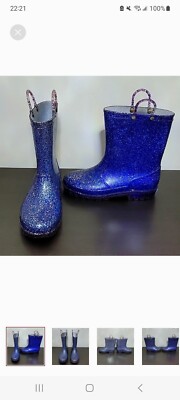 Kids Hibigo Glitter Rubber Rain Boots with Handles Size 3; Excellent  Condition