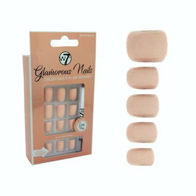 W7 Glamorous Nails Stick On Nails - White Peach - False Fake Nude Square Nails